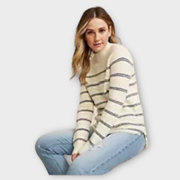 NWT Maurices micro striped ecru & blue mock neck sweater women's XXL - Picture 1 of 9